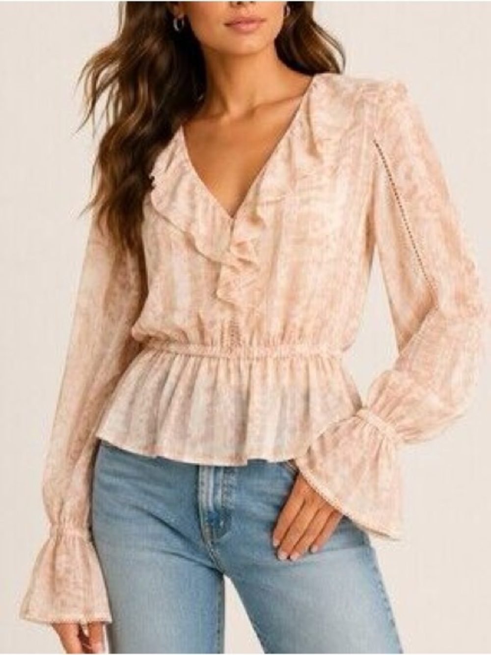 Sam Edelman Ruffled Long-Sleeve Peplum Top - Blush